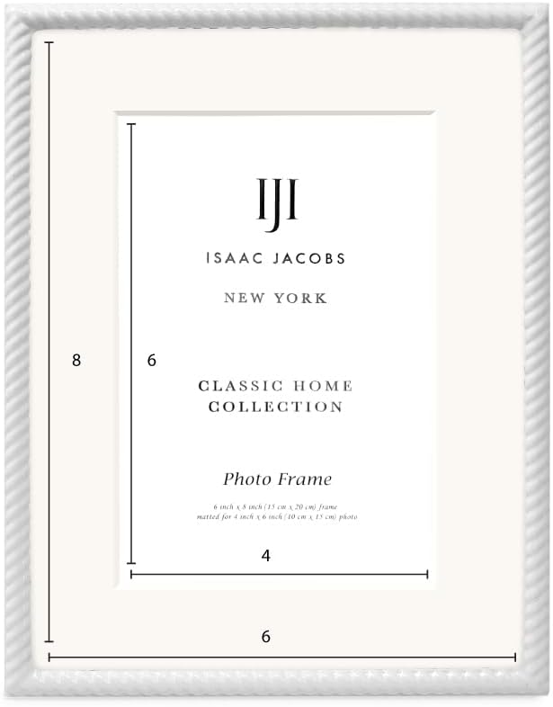Isaac Jacobs 6x8 White Metal Rope Border Picture Frame, Horizontal & Vertical - Image 3