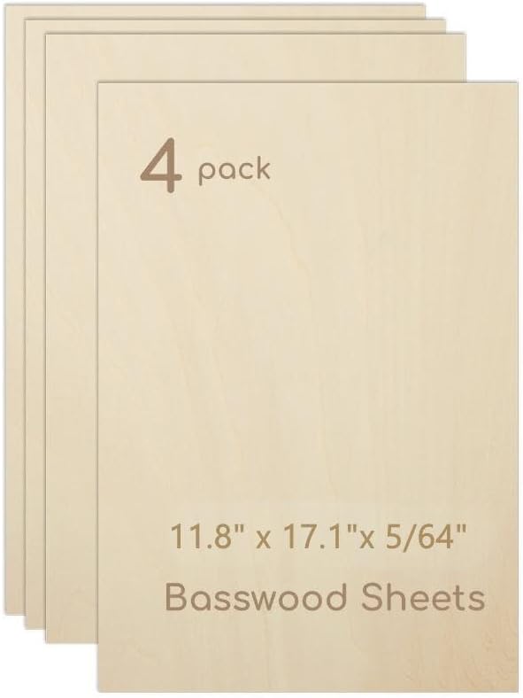 4 Pack Plywood Sheets, 11.8" x 17.1"x 5/64" Basswood Sheets | 2mm Basswood by Hosifiy