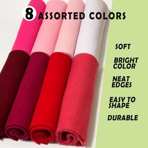 Red Pink 8 Assorted Soft Felt Sheets Fabric, Each 8'' x 36'' 1.6mm Thick | Long - Image 2