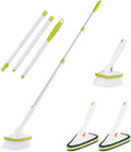 CQT 2 in 1 Bathroom Cleaning Brush with 48" Extendable Long Handle Detachable Scrub Brush with 2 Scrubber Heads and 2 Scouring Pad Head for Cleaning Bathtub Shower Bathroom Wall Bathtub Floor