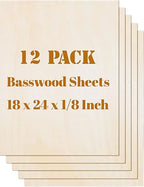 12 Pack Basswood Sheets Plywood Board 18 x 24 x 1/8 Inch- 3mm Thick Unfinished by Unknown