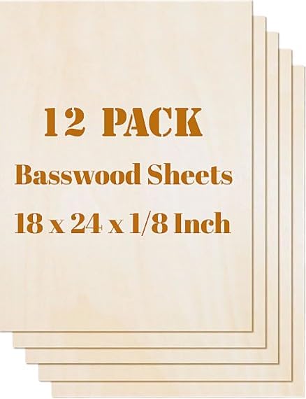 12 Pack Basswood Sheets Plywood Board 18 x 24 x 1/8 Inch- 3mm Thick Unfinished by Unknown