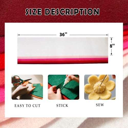 Red Pink 8 Assorted Soft Felt Sheets Fabric, Each 8'' x 36'' 1.6mm Thick | Long - Image 3