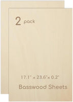 2 Pack Plywood Sheets, 17.1" x 23.6"x 0.2" Basswood Sheets | 5mm Basswood Craft by Hosifiy