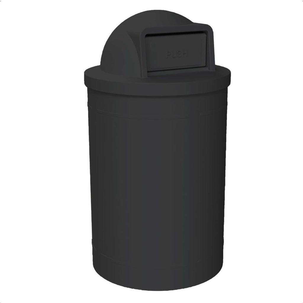 55 Gallon Circle 100% Recycled Plastic Heavy Duty Outdoor Trash Can with Push Open Dome Lid and Internal Liner - Black
