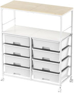 Rolling cart with 8 drawers, Storage drawer cart with wooden tabletop, Lockable by APEXCHASER