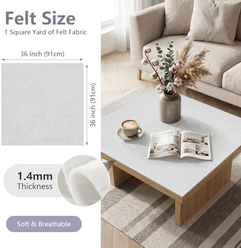 Ice White Felt Fabric 36'' X 36'', 1.4mm Large Felt Sheets Soft Durable Crafts - Image 2