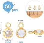 PH PandaHall 50pcs Cubic Zirconia Charms, 18K Gold Plated Round Crystal Charm - Image 2