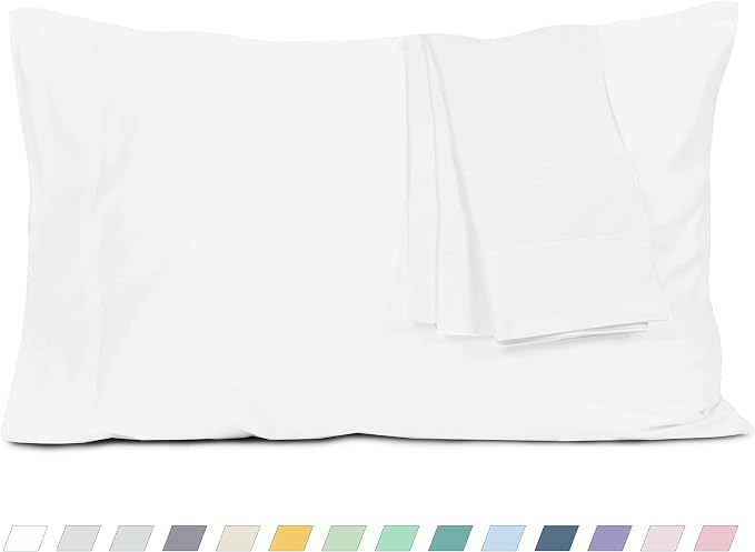 Pillow Cases, Standard Queen Size Cotton Percale Weave Pillowcases, Pre-Shrunk by HOMTEC