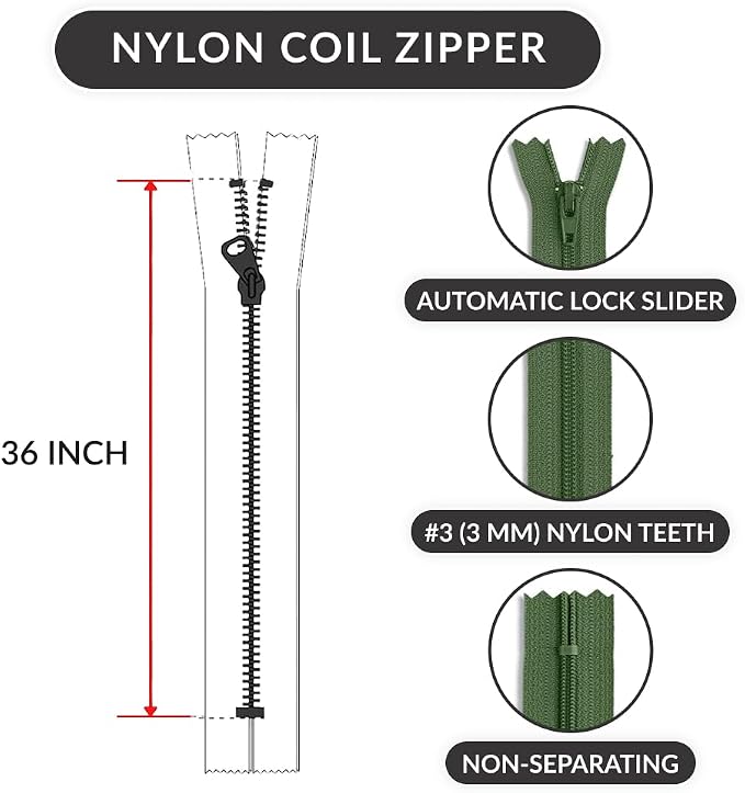 36 inch #3 Non-Separating Nylon Coil Zipper - Image 2