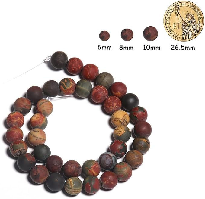60pcs Natural Matte Picasso Jasper Gemstone Beads，6mm Frosted Round Loose Stone - Image 2