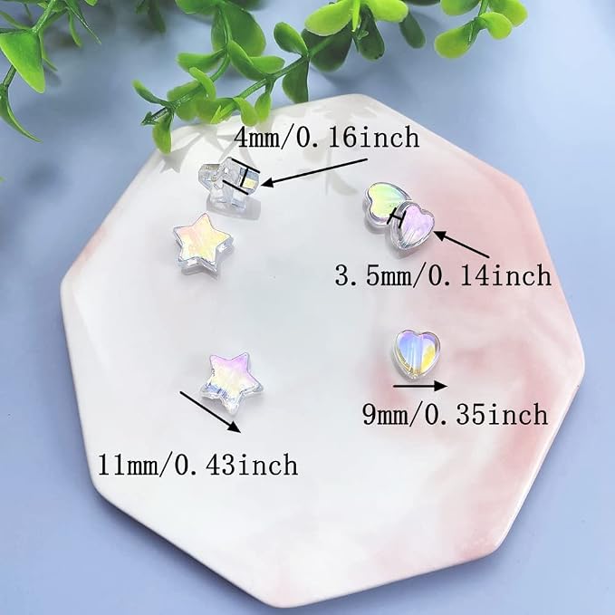 Jmassyang 600 PCS Acrylic Heart Star Shape Beads Clear AB Assortments Flat - Image 2