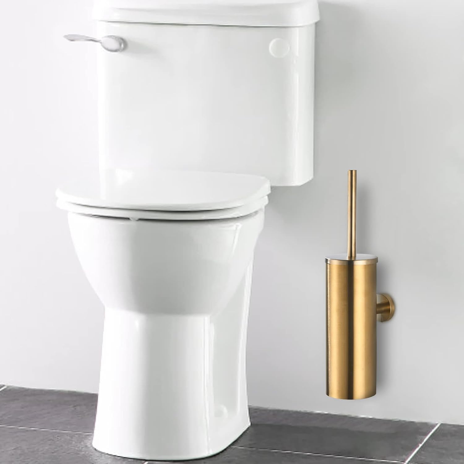 Toilet Brush with Holder for Bathroom Toilet Bowl Brush Holder Toilet Bowl Cleaner Brush Wall Mounted Toilet Brush Brushed Gold
