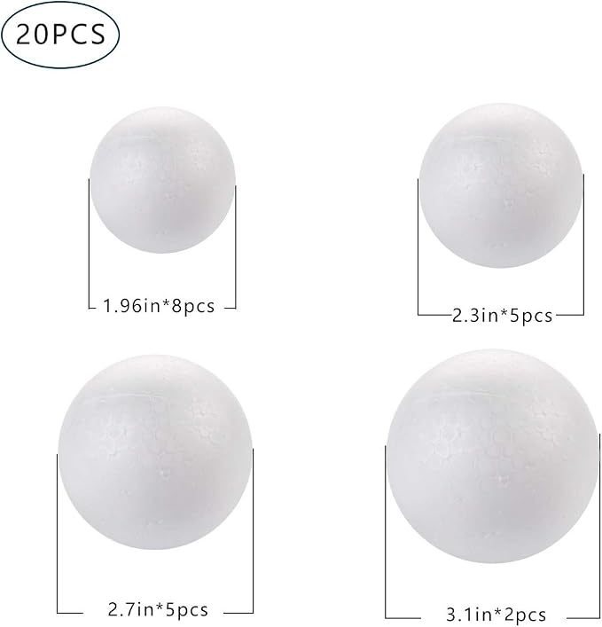 DIYASY 20pcs White Foam Balls 2-3 inch Foam Polystyrene Craft Balls - Image 2