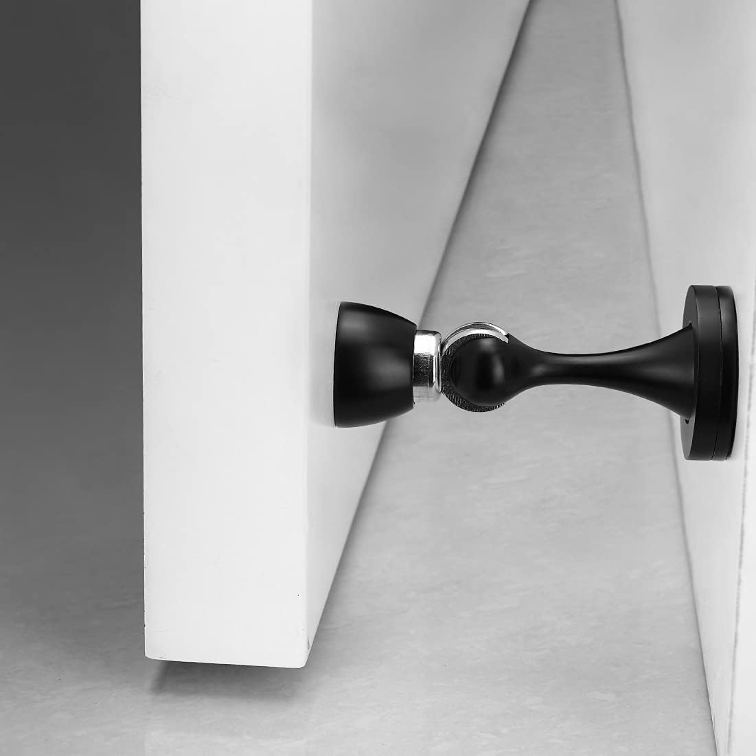 YAGU Door Stopper 6 Pack Magnetic Door Stops, Zinc Alloy Matte Black Door Catch Door Holder Wall Floor Mounted, Metal Soft-Catch