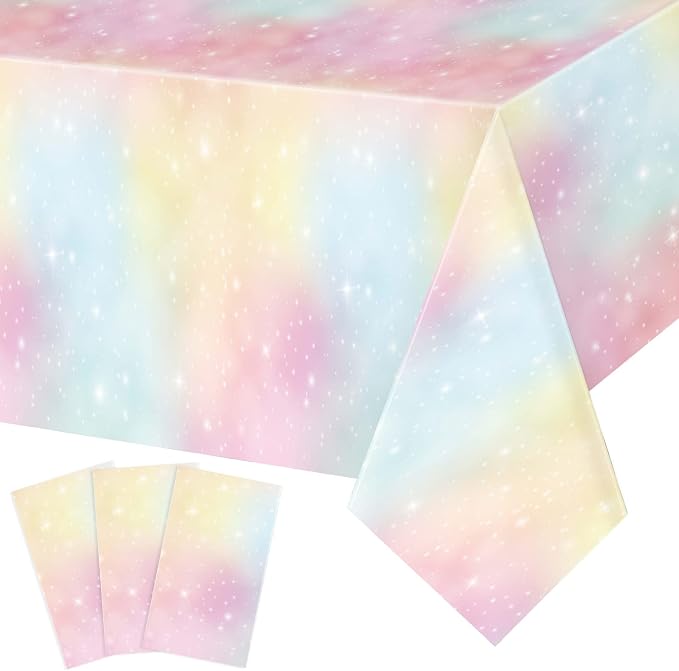 Tiamon 3 Pcs Pastel Rainbow Tablecloths Birthday Decorations Pastel Table Cloths by Tiamon
