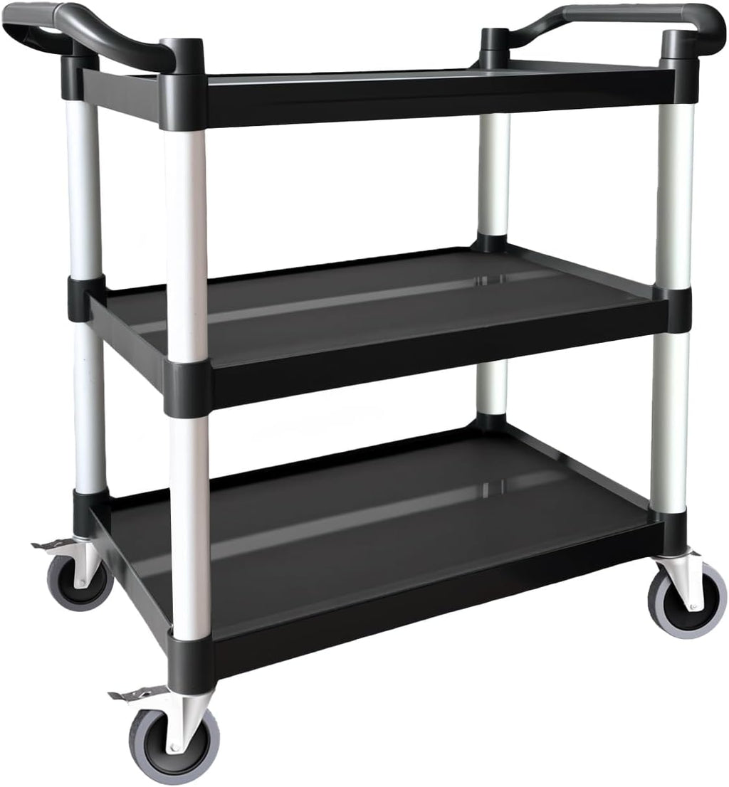 Plastic Utility Carts with Wheels, 3-Tier Rolling Service Cart, 300 lbs Heavy Duty Capacity with 4 inch Silent Casters(2 Lockable), for Home, Office, Restaurant, Warehouse.31.5"× 16" × 38"