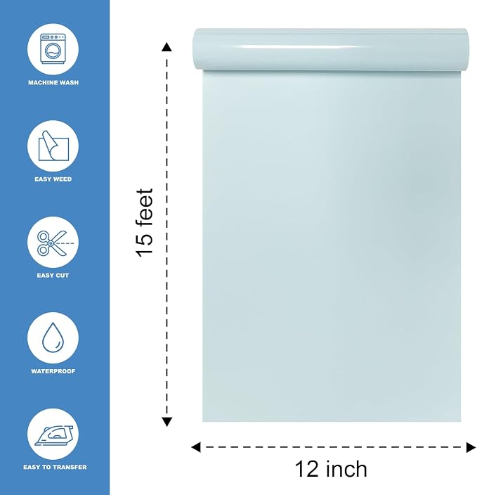 Light Gray Heat Transfer Vinyl HTV Roll 12" x 15ft. | Easy to Cut, Weed & - Image 2