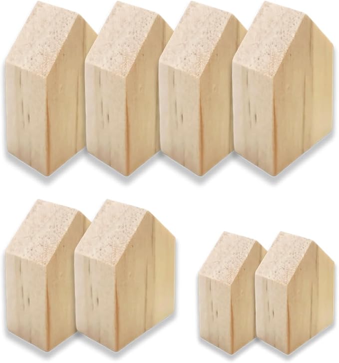 8Pcs 4 Sizes Birch Wood House Blocks, Dual Arrow Cutout Trays, Unfinished by Unknown