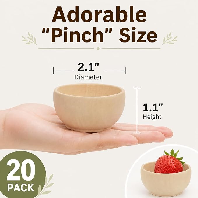 ZENFUN 20 Pack Wooden Pinch Bowls, Mini Unfinished Bowl Set - Image 2