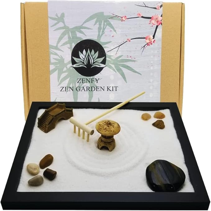 Zen Sand Garden for Desk with Rake, Rocks and Figures - Image 2