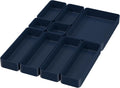 9 Pcs Stackable Drawer Organizer Trays Set, Multifunctional Stackable Storage Trays for Vanity, Bathroom, Kitchen, Desk Drawer Organizer Office. Plastic Drawer Organizers Available In 5 Colours, Blue