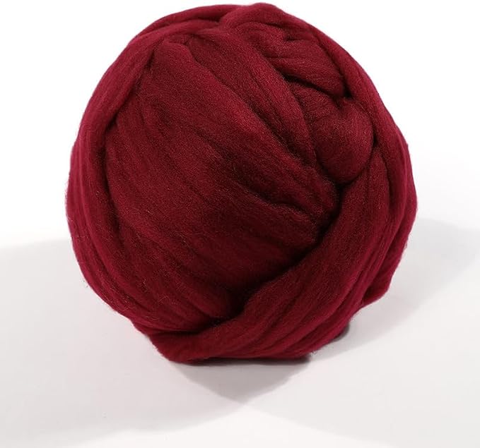 100g Wool Roving Yarn, Fiber Roving Top, Wool Chunky Yarn, Wine Red | Pure Wools by Namzi