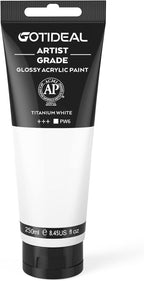 GOTIDEAL Acrylic Paint Titanium White Tubes Non Toxic Non Fading, Rich Pigments by GOTIDEAL