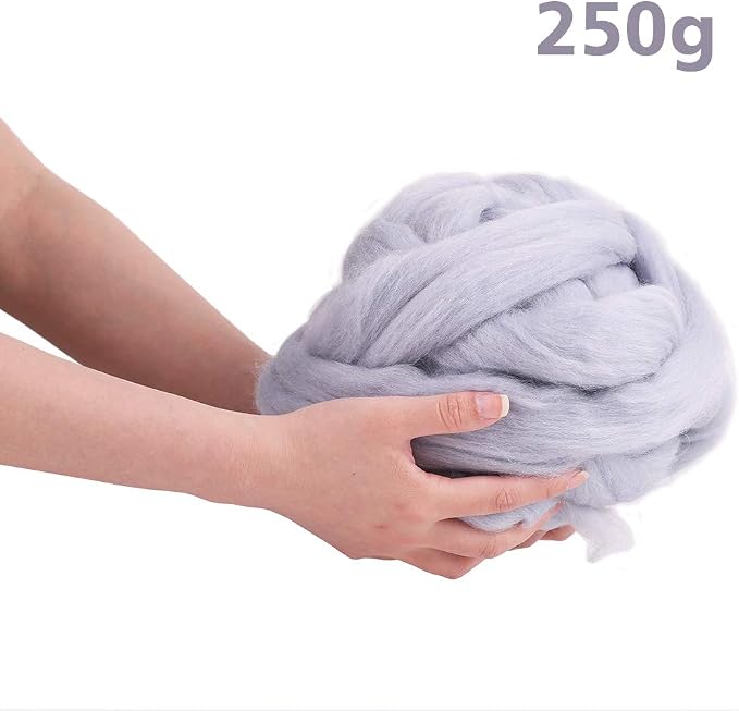 QMNNMA Wool Roving Bulk, 8.82oz Needle Felting Wool-Gray | Wool Roving - Image 2