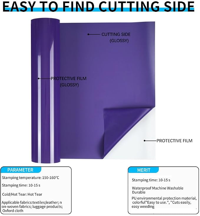 guangyintong Purple Heat Transfer Vinyl HTV Rolls, Glossy Surface HTV Vinyl - Image 3