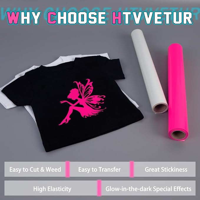 HTVVETUR Glow in The Dark HTV Heat Transfer Vinyl Roll 12 Inch by 20 Feet Iron - Image 4