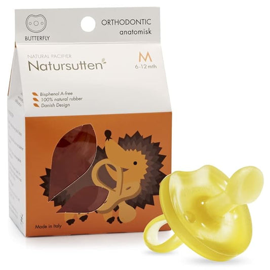 Natursutten Pacifiers 6-12 Months - 1-Pack Butterfly Shield Orthodontic Nipple Natural Rubber Safe & Soft BPA-Free for Breastfeeding Babies - Newborn Pacifiers Made in Italy