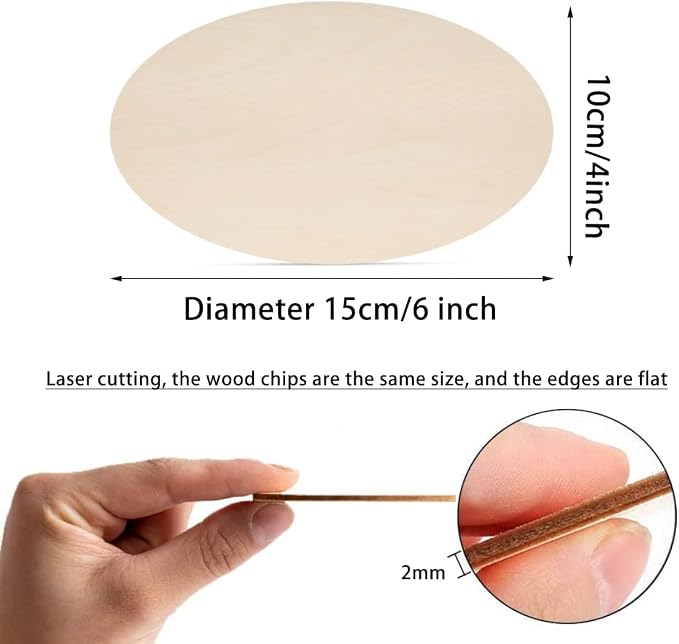 Unfinished Wood Oval Slices for Crafts, 150 * 100 * 2mm - Image 2