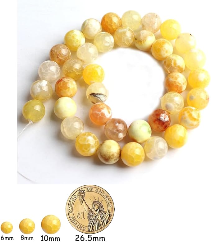 35pcs Round Loose Yellow Fire Agate Beads - Image 2
