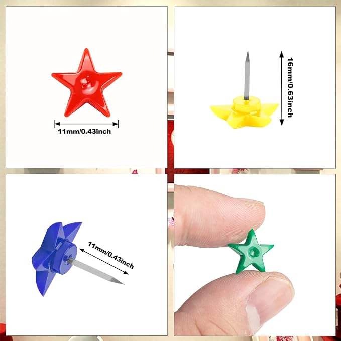 ELANE 100 Pcs Star Thumb Tacks for Wall Hangings, Flat Thumb Tacks and Push Pins - Image 2