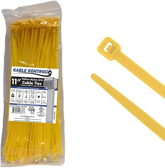 Kable Kontrol Yellow Zip Ties 11 Inch 100 Pcs, 50 Lbs Tensile Strength by KABLEKONTROL%C2%AE