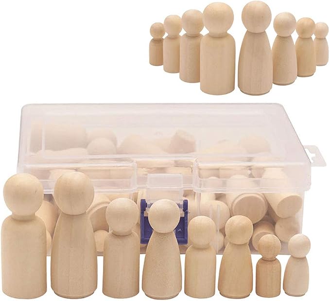 50 Pack Unfinished Wooden Peg Dolls & Figures by Keledz