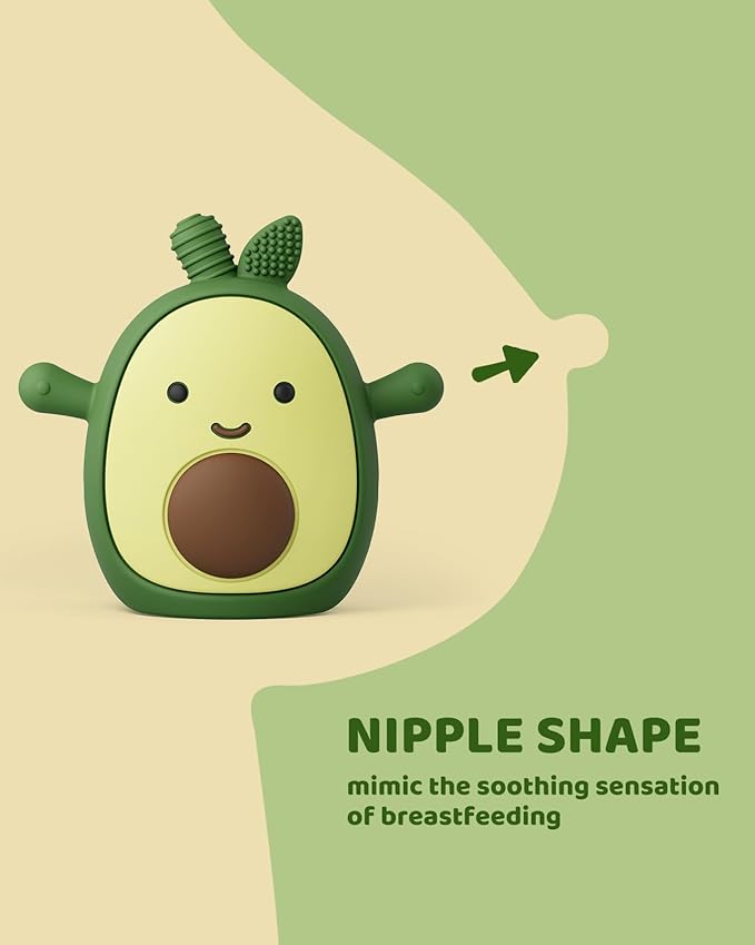 Baby Teething Toy Silicone Avocado Teething Mitten for Babies Over 3 Months Anti Dropping Wrist Hand Teethers Baby Chew Toys for Sucking Needs, BPA Free
