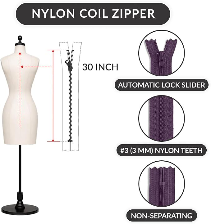Nylon Coil Zipper 30 Inch Non-Separating Closed End – Purple – Replacement - Image 2
