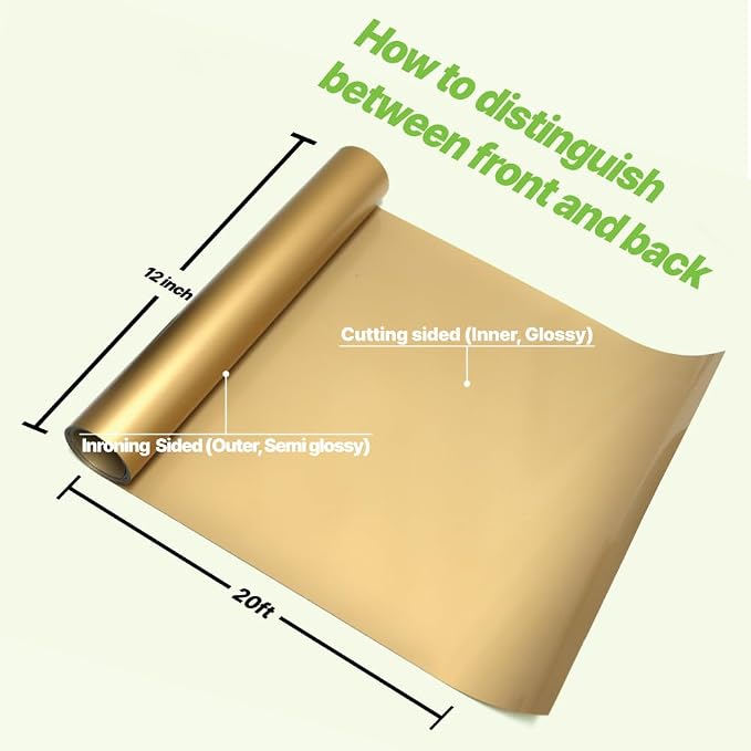PU Heat Transfer Vinyl 12"×20ft Roll Gold – HTV - Image 3
