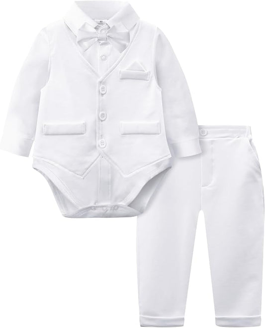 A&J DESIGN Baby Boy Suits Clothes Infant Toddler Formal Gentleman Outfits, Dress Shirt + Vest + Bow Tie + Pants Wedding Set