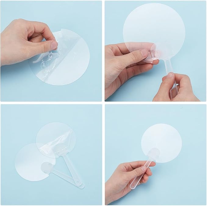 10Pcs Round Hand Fan Blank Plastic Hand Fans Bulk Summer Clear Transparent - Image 5