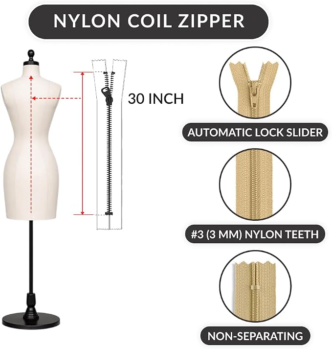 #3 Nylon Coil Zipper 30 Inch Non-Separating Closed End – Cream – Replacement - Image 2