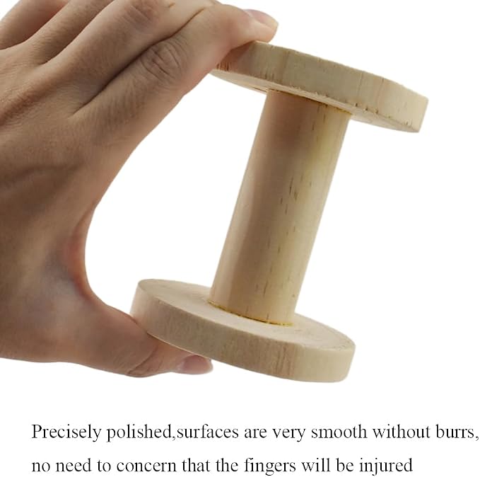 HAHIYO 4Inch/10cm 2PCs Natural Wood Unfinished Wooden Empty Thread Spool Smooth - Image 6