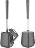 SetSail Toilet Brush and Holder 2 Pack, Self Closing Lid Toilet Bowl Brushes Holder and Extra Long Handle Ventilated Toilet Brush Set for Bathroom Cleaning, Nylon Bristles, Grey