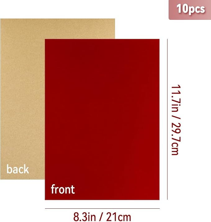 10 PCS Self Adhesive Felt Sheets, 8.3" x 11.8" Velvet Flock Backing Paper Liner - Image 2