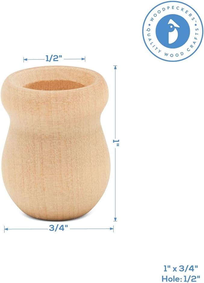 Bean Pot Candle Cups, 1 Inch, 7/16 Inch Hole, Wood Turnings - Image 2