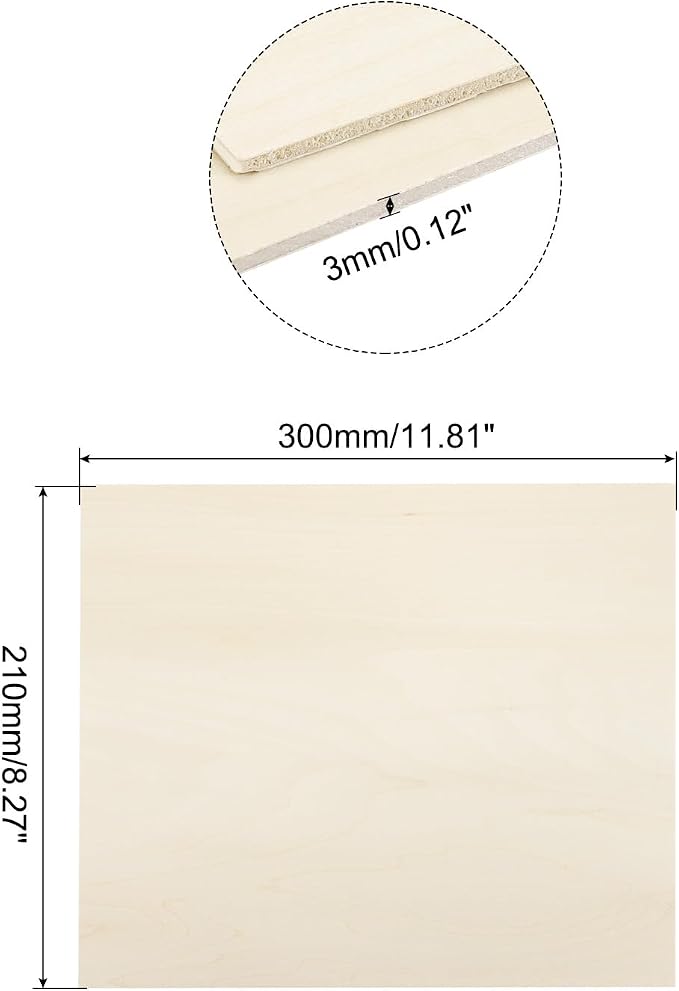 MECCANIXITY 3pcs Basswood Sheets 12 x 8 x 1/8 Inch Unfinished Wood Boards - Image 2