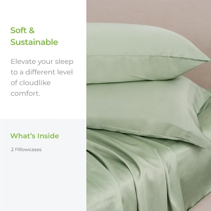 Cariloha Classic 2-Piece Twill Pillowcase Set | Sage | Standard | Viscose - Image 3