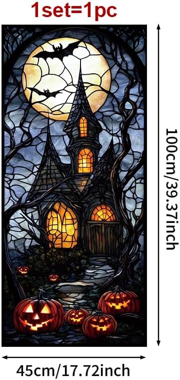 Haunted House Halloween Window Film 17.71x39.97 Inch Stained Glass Static Cling - Image 3
